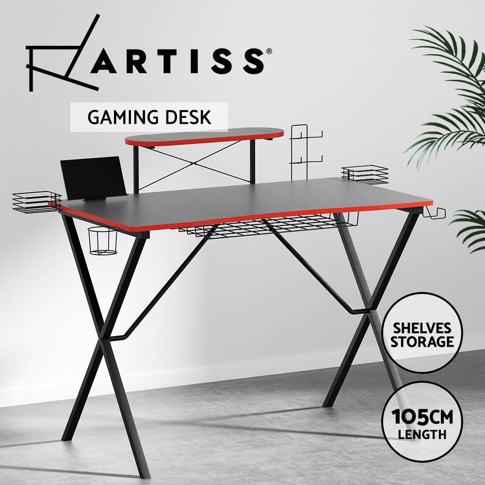 Artiss Gaming Desk Computer Desks Table Storage Shelves Study Home Ofiice 105CM