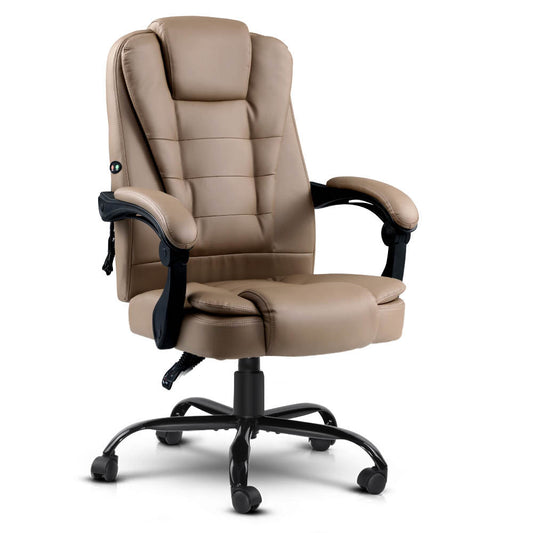 Artiss Massage Office Chair PU Leather Recliner Computer Gaming Chairs Espresso