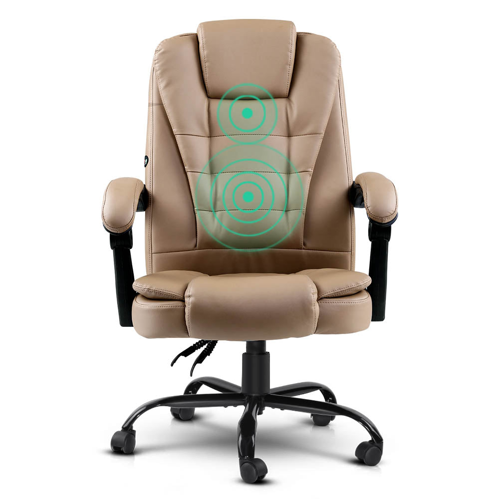 Artiss Massage Office Chair PU Leather Recliner Computer Gaming Chairs Espresso