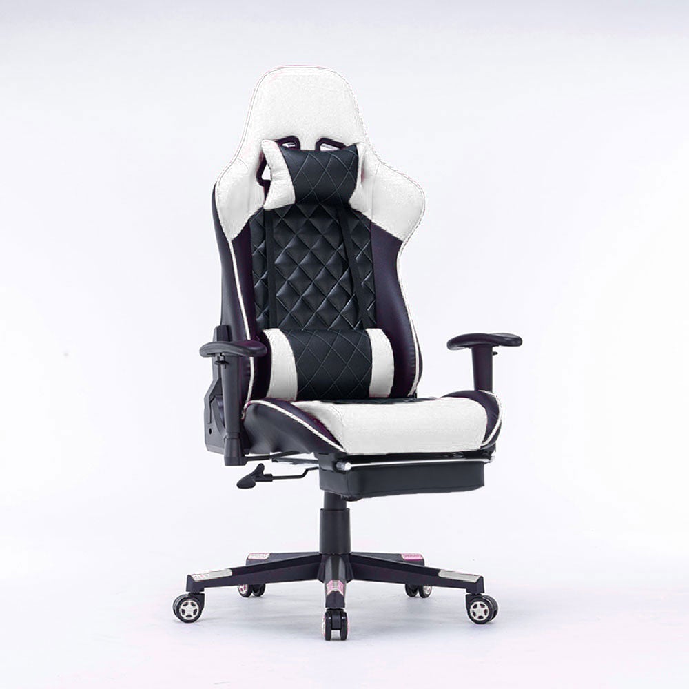 Gaming Chair Ergonomic Racing chair 165° Reclining Gaming Seat 3D Armrest Footrest Black White