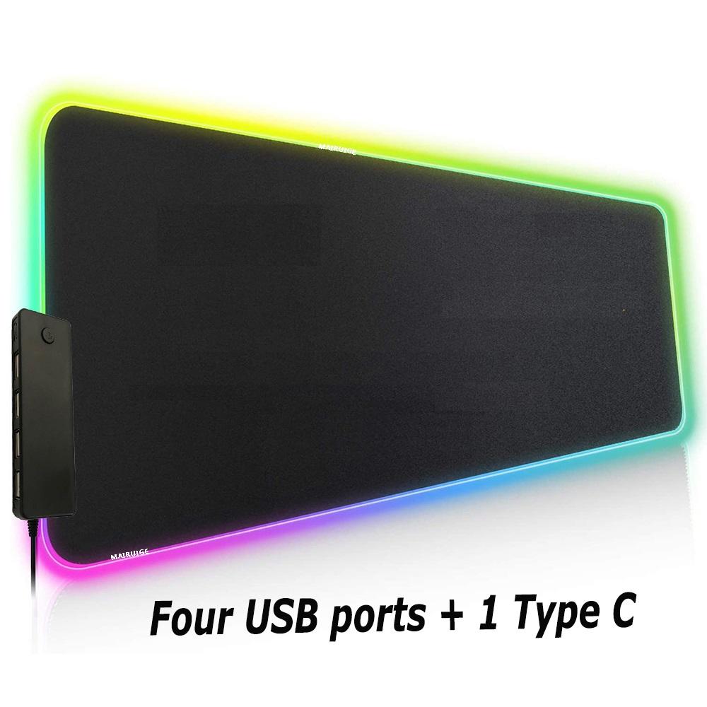 LED Gaming Mouse Pad Large 4 USB Ports RGB Extended Mousepad Keyboard Desk Anti-slip Mat