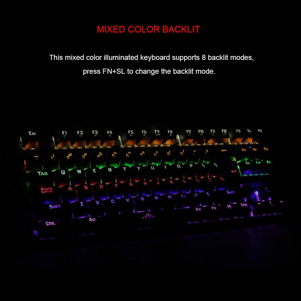 Mechanical Gaming Keyboard Green Switches 87 Keys LED Backlight PC and Laptop