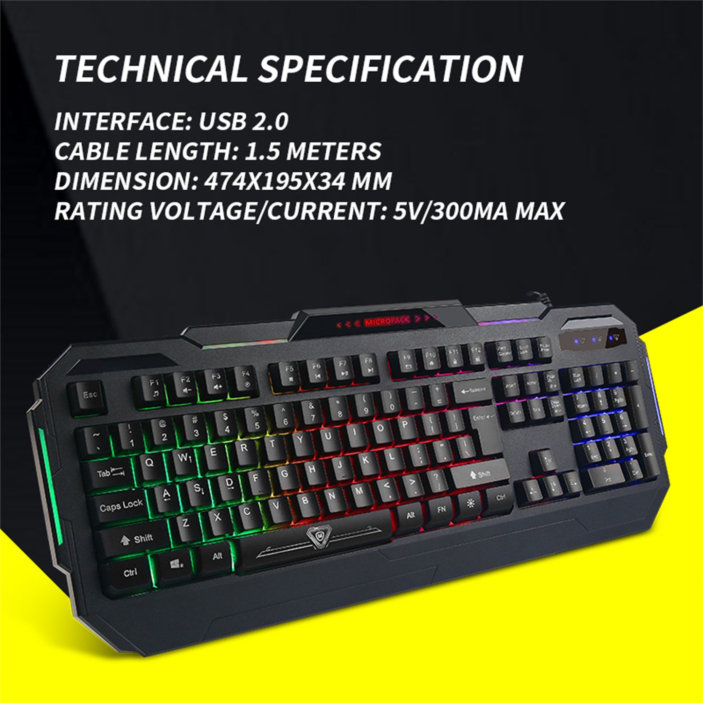 Rainbow Backlit Gaming Keyboard 4-fn + Multimedia Key and Windows Lock USB 2.0